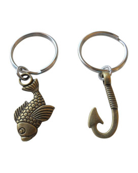 Jewelryeveryday Bronze Fish And Hook Keychain Im Hooked On You Couples Keychain