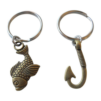 Jewelryeveryday Bronze Fish And Hook Keychain Im Hooked On You Couples Keychain