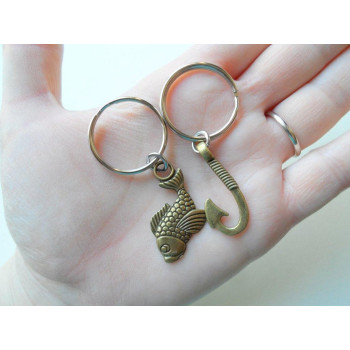 Jewelryeveryday Bronze Fish And Hook Keychain Im Hooked On You Couples Keychain