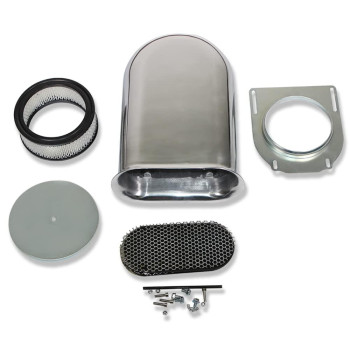 Demotor Performance Hilborn Style Silver Hood Air Scoop Kit Single 4 Barrel Carb Smooth Top Polished Aluminum