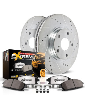 Power Stop K640336 Front Truck Tow Drilled And Slotted Rotors And Z36 Carbonfiber Ceramic Brake Pads Brake Kit For Ford F25