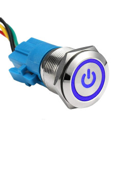 Esupport Stainless Steel 19Mm 12V 5A Power Symbol Angel Eye Halo Car Blue Led Light Metal Push Button Toggle Switch Socket Plug