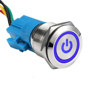 Esupport Stainless Steel 19Mm 12V 5A Power Symbol Angel Eye Halo Car Blue Led Light Metal Push Button Toggle Switch Socket Plug