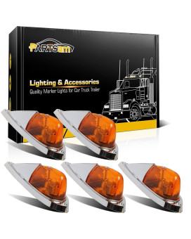 Partsam 5X Amber Cab Marker Top Roof Running Lights Kit Universal Teardrop Style Cab Light Compatible With Kenworthpeterbiltfr