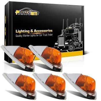 Partsam 5X Amber Cab Marker Top Roof Running Lights Kit Universal Teardrop Style Cab Light Compatible With Kenworthpeterbiltfr