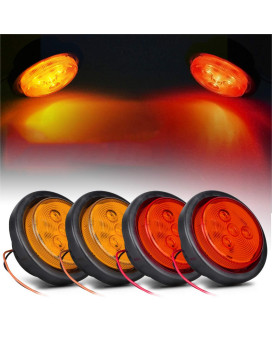 Partsam 2 Amber 2 Red Truck Trailer 25 Round Side Marker Led Clearance Light 4Led 12V 25 Inch Round Led Marker Lights 2