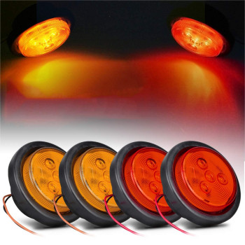 Partsam 2 Amber 2 Red Truck Trailer 25 Round Side Marker Led Clearance Light 4Led 12V 25 Inch Round Led Marker Lights 2