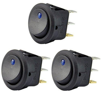 Autoec 3Pc 12V 20A Car Truck Round Rocker Toggle Led Switch Blue Light Spst Onoff Control