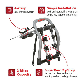 Yakima Halfback 3 Bike Capacity Trunk Bike Strap Rack With 4 Strap Attachment Supercrush Zipstrips And Bomber External Frame