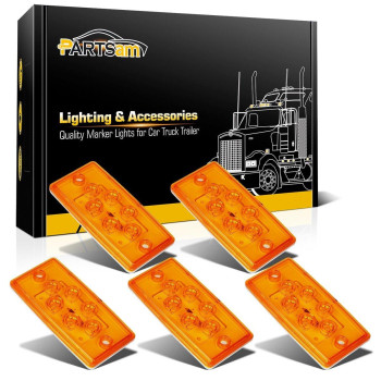 Partsam Truck Cab Light 6Led Amber Top Roof Running Cab Marker Light 5Pcs Waterproof Compatible With Freightliner Heavy Duty Tra