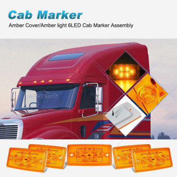 Partsam Truck Cab Light 6Led Amber Top Roof Running Cab Marker Light 5Pcs Waterproof Compatible With Freightliner Heavy Duty Tra