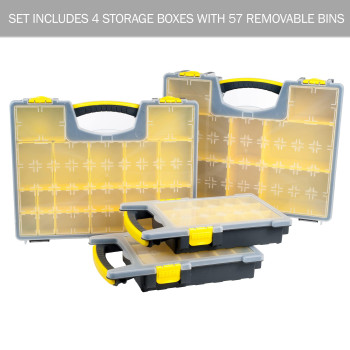 Stalwart 75Mj4645102 Parts And Crafts Portable Storage Organizer Box Set Of 4 Yellowblack