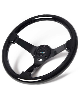 Nrg Innovations St036Bkbk Classic Black Wood Grain Wheel 3 Deep 350Mm 3 Solid Spoke Center In Black Chrome