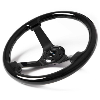 Nrg Innovations St036Bkbk Classic Black Wood Grain Wheel 3 Deep 350Mm 3 Solid Spoke Center In Black Chrome