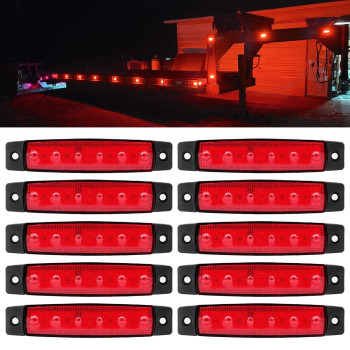 Fxc 10X 6 Led Red Clearence Truck Bus Trailer Side Marker Indicators Light Tail Taillight Brake Stop Lamp 12V