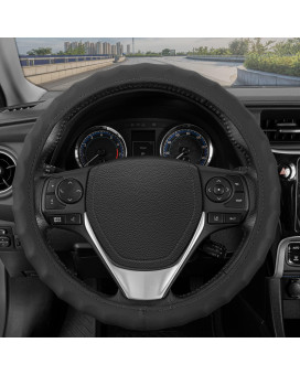 Bdk Genuine Black Leather Steering Wheel Cover For Car Small 135 145 Ergonomic Comfort Grip For Men Women Car St