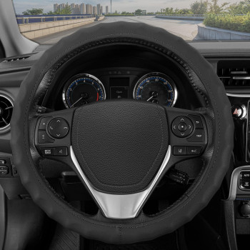 Bdk Genuine Black Leather Steering Wheel Cover For Car Small 135 145 Ergonomic Comfort Grip For Men Women Car St