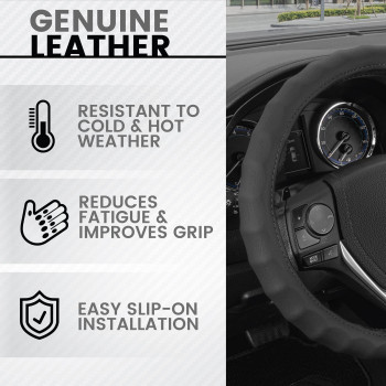 Bdk Genuine Black Leather Steering Wheel Cover For Car Small 135 145 Ergonomic Comfort Grip For Men Women Car St