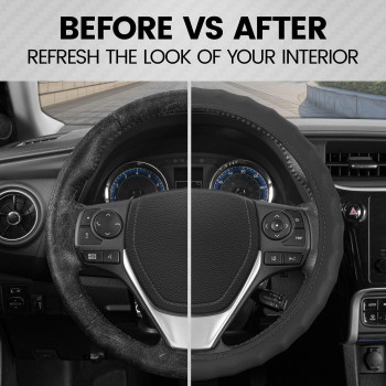 Bdk Genuine Black Leather Steering Wheel Cover For Car Small 135 145 Ergonomic Comfort Grip For Men Women Car St