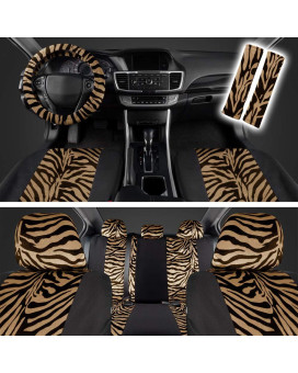 Bdk Carxs Zebra Print Car Seat Covers Full Set Includes Matching Seat Belt Pads And Steering Wheel Cover Twotone Animal Print B