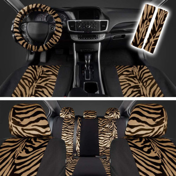 Bdk Carxs Zebra Print Car Seat Covers Full Set Includes Matching Seat Belt Pads And Steering Wheel Cover Twotone Animal Print B