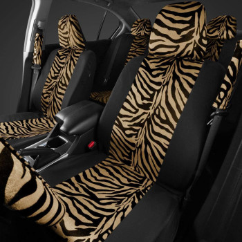 Bdk Carxs Zebra Print Car Seat Covers Full Set Includes Matching Seat Belt Pads And Steering Wheel Cover Twotone Animal Print B