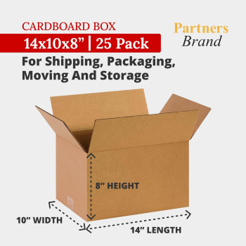 Partners Brand 14X10X8 Corrugated Cardboard Boxes 14L X 10W X 8H Pack Of 25 Shipping Packaging Moving Storage Box F