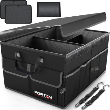 Fortem Car Trunk Organizer Collapsible Multi Compartment Car Organizer Foldable Suv Storage For Car Accessories For Women Men