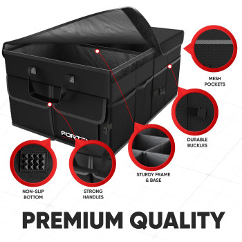 Fortem Car Trunk Organizer Collapsible Multi Compartment Car Organizer Foldable Suv Storage For Car Accessories For Women Men