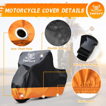 Tokept Motorcycle Cover Allseason Waterproof Outdoor Sun Protection Fit Up To 116 Inch Harleydavidson Honda Suzuki Kawasaki Y