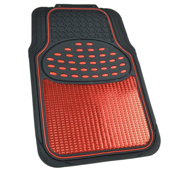 Bdk Mt614Rdamw1 Metallic Rubber Floor Mats For Car Suv Truck Semi Trimmable 2 Tone Color Heavy Duty Protectionredblack