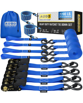 Augo Ratchet Straps Heavy Duty 4 Pack 15 Ft 2200 Lb Break Strength Ratchet Tie Down Straps With Safety Lock S Hooks Cargo