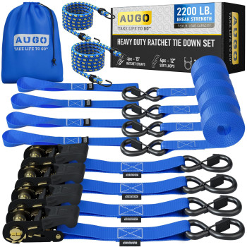 Augo Ratchet Straps Heavy Duty 4 Pack 15 Ft 2200 Lb Break Strength Ratchet Tie Down Straps With Safety Lock S Hooks Cargo