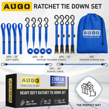 Augo Ratchet Straps Heavy Duty 4 Pack 15 Ft 2200 Lb Break Strength Ratchet Tie Down Straps With Safety Lock S Hooks Cargo