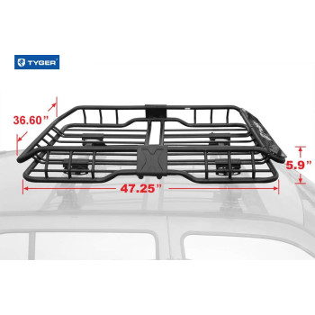 Tyger Heavy Duty Roof Mounted Cargo Basket Rack L4725 X W366 X H59 Roof Top Luggage Carrier With Wind Fairing