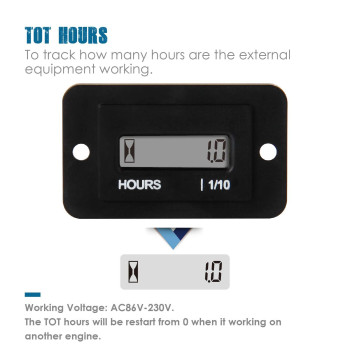 Runleader Digital Lcd Hour Meter Ac 86V To 230V Total Hours Resettable Use For Ztr Lawn Mower Tractor Generator Golf Cart Clu