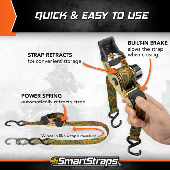 Smartstraps 10 Retractable Ratchet Straps 2 Pack Heavy Duty Camo Ratchet Straps 3 000Lb Break Strength 1 000Lb Safe Work Lo