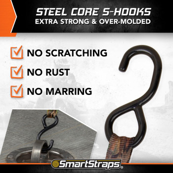 Smartstraps 10 Retractable Ratchet Straps 2 Pack Heavy Duty Camo Ratchet Straps 3 000Lb Break Strength 1 000Lb Safe Work Lo