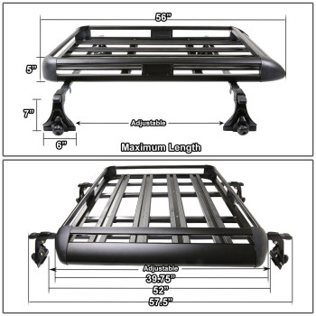 Auto Dynasty 50 Inches X 38 Inches Aluminum Roof Rack Top Cargo Carrier Basketcross Bar Black