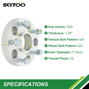 Scitoo 4Pcs 125 5 Lug Hubcentric Wheel Spacers 5X5 To 5X5 5X127Mm Wheel Spacer 12 X20 Studs 715Mm Fit For 20072014 For J