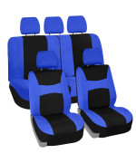 FH Group Car Seat Covers Full Set Blue Black Cloth - Universal Fit, Automotive Seat Covers, Low Back Front Seat Covers, Airbag Compatible, Split Bench Rear Seat, Car Seat Cover for SUV, Sedan, Van