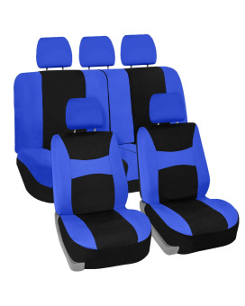 FH Group Car Seat Covers Full Set Blue Black Cloth - Universal Fit, Automotive Seat Covers, Low Back Front Seat Covers, Airbag Compatible, Split Bench Rear Seat, Car Seat Cover for SUV, Sedan, Van