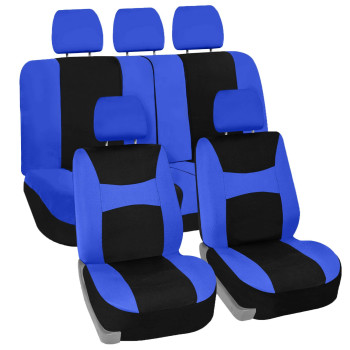 FH Group Car Seat Covers Full Set Blue Black Cloth - Universal Fit, Automotive Seat Covers, Low Back Front Seat Covers, Airbag Compatible, Split Bench Rear Seat, Car Seat Cover for SUV, Sedan, Van