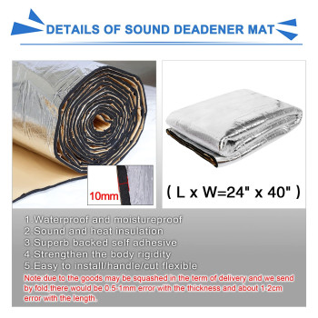 Uxcell Heat Sound Deadening Insulation Mat Deadener Pad Car Auto Exhaust Muffler Hood Door Waterproof 394Mil 64Sqft 40X24Inch