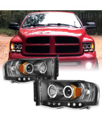 Akkon For 20022005 Dodge Ram 1500 20032005 Ram 2500 3500 Black Dual Halo Projector Headlights Pair Set