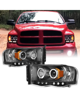 Akkon For 20022005 Dodge Ram 1500 20032005 Ram 2500 3500 Black Dual Halo Projector Headlights Pair Set