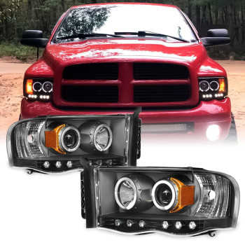 Akkon For 20022005 Dodge Ram 1500 20032005 Ram 2500 3500 Black Dual Halo Projector Headlights Pair Set