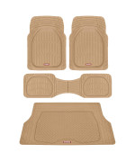 Motor Trend 4Pc Beige Car Floor Mats Set Rubber Tortoise Liners W Cargo For Auto Suv Trucks