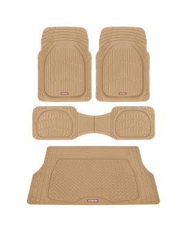 Motor Trend 4Pc Beige Car Floor Mats Set Rubber Tortoise Liners W Cargo For Auto Suv Trucks