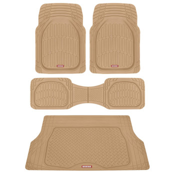 Motor Trend 4Pc Beige Car Floor Mats Set Rubber Tortoise Liners W Cargo For Auto Suv Trucks